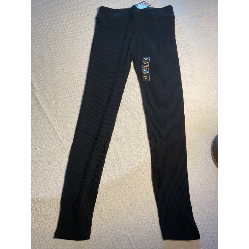 Girls Black Ribbed Leggings XL 14 16 Soft Stretch Comfy Basic Tights Pants